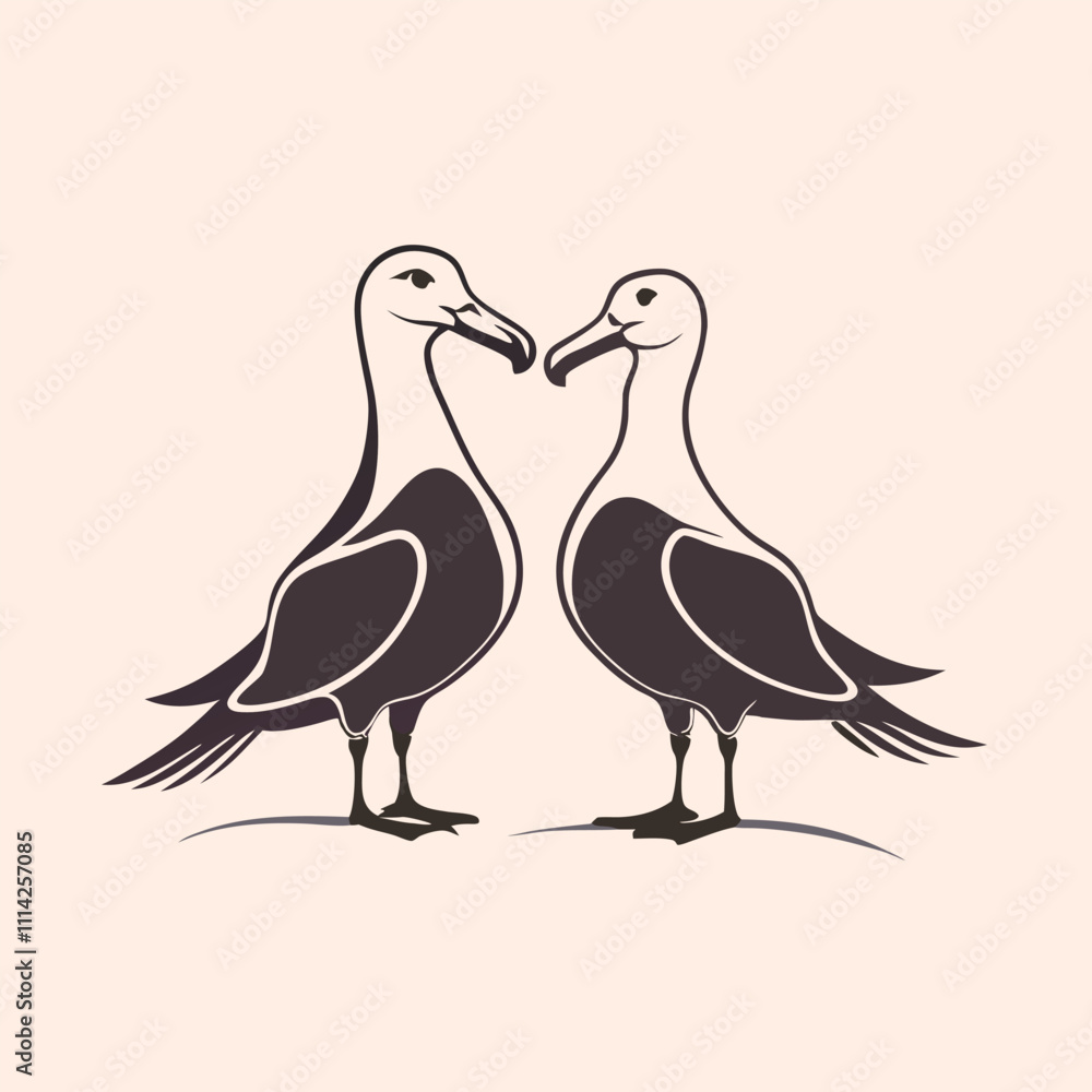 Fototapeta premium a black and white illustration of two albatross birds standing side by side