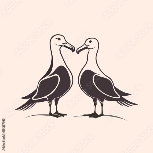 a black and white illustration of two albatross birds standing side by side