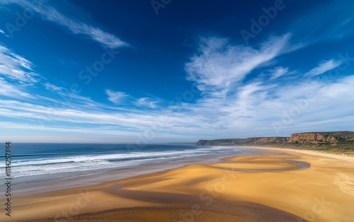 Golden Beach Under a Vast Blue Sky