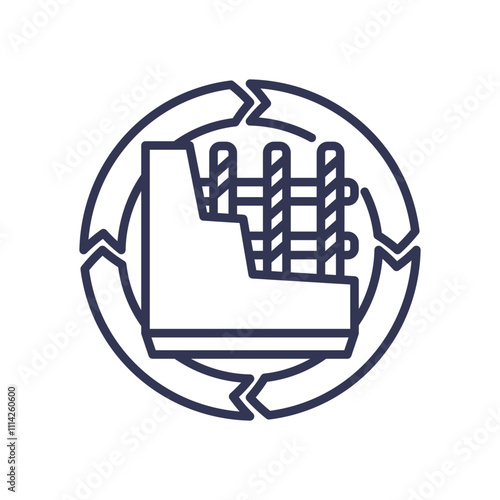 Rebar with recycling symbol, symbolizing sustainable construction.