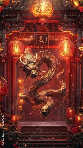 Wallpaper Mural Mystical Dragon in Red Lantern Lit Chinese Temple Gate Digital Art Torontodigital.ca