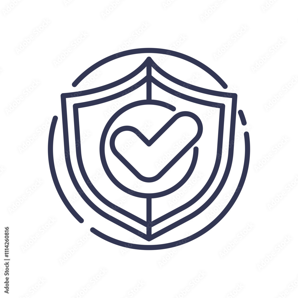 Shield with checkmark symbolizes protection and effective coping mechanisms. Shield with checkmark symbolizes protection and effective coping mechanisms.