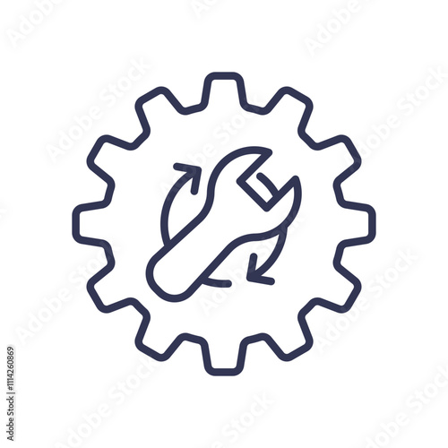 Gear and wrench symbolize application of tools and processes.