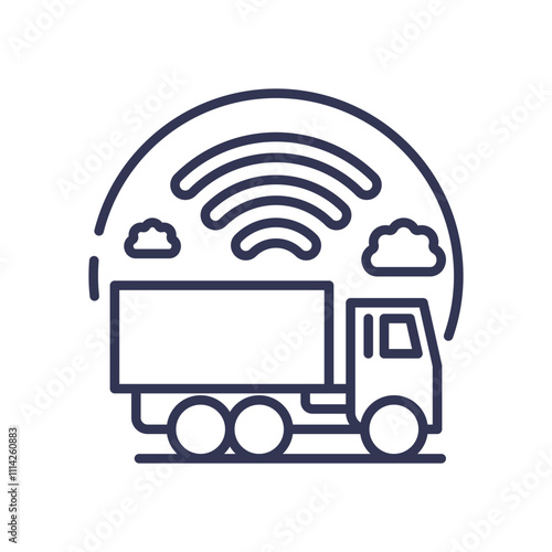 Truck with wireless signals symbolizes connected vehicle technology.