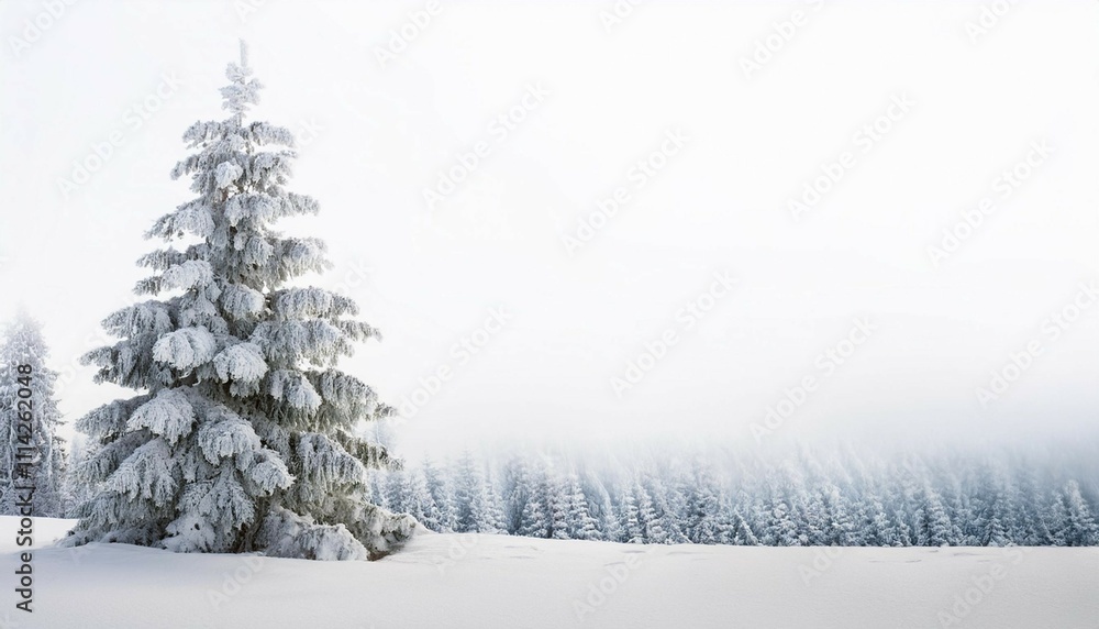 Fototapeta premium spruce tree covered snow and hoarfrost on white background with space for text