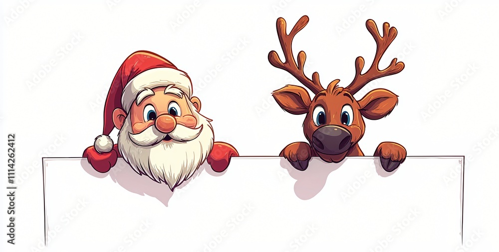 Fototapeta premium Santa Claus Reindeer Christmas Cartoon Illustration Sign