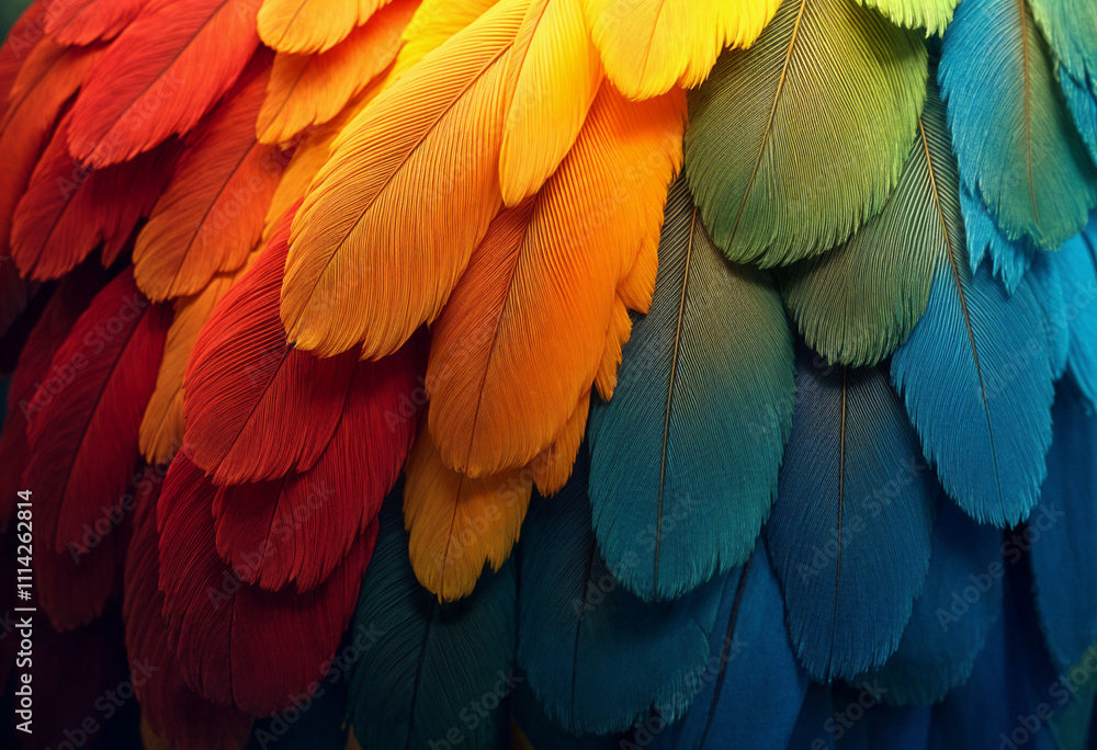 Obraz premium Vibrant bird feathers display a rainbow of colors.