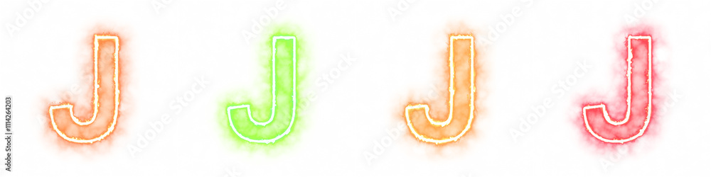 Set of 4 letter J with fire and smoke effects isolated on a transparent background. Transparent elements for graphic design. Set of 4 letter J with fire and smoke effects isolated on a transparent background. Transparent elements for graphic design.