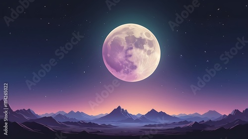 Majestic Moon Over Purple Mountain Range Landscape