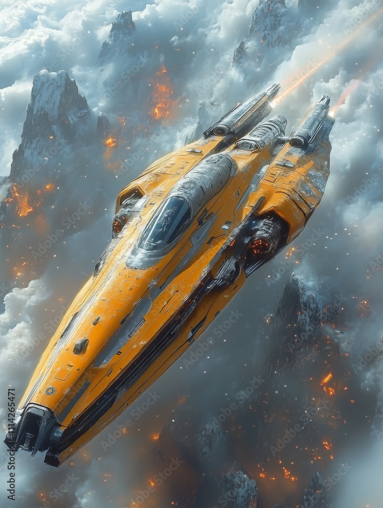 Fototapeta premium Yellow Starship in the Sky