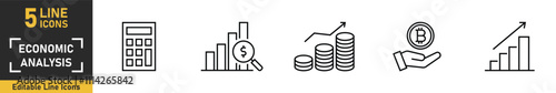 Economic Analysis line icon set. Set of 5 outline icons related to calculation, analysis, profit, income, growth and more. Vector illustration.