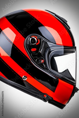 Sleek red and black racing helmet designed for high-speed motorsport events and track days photo