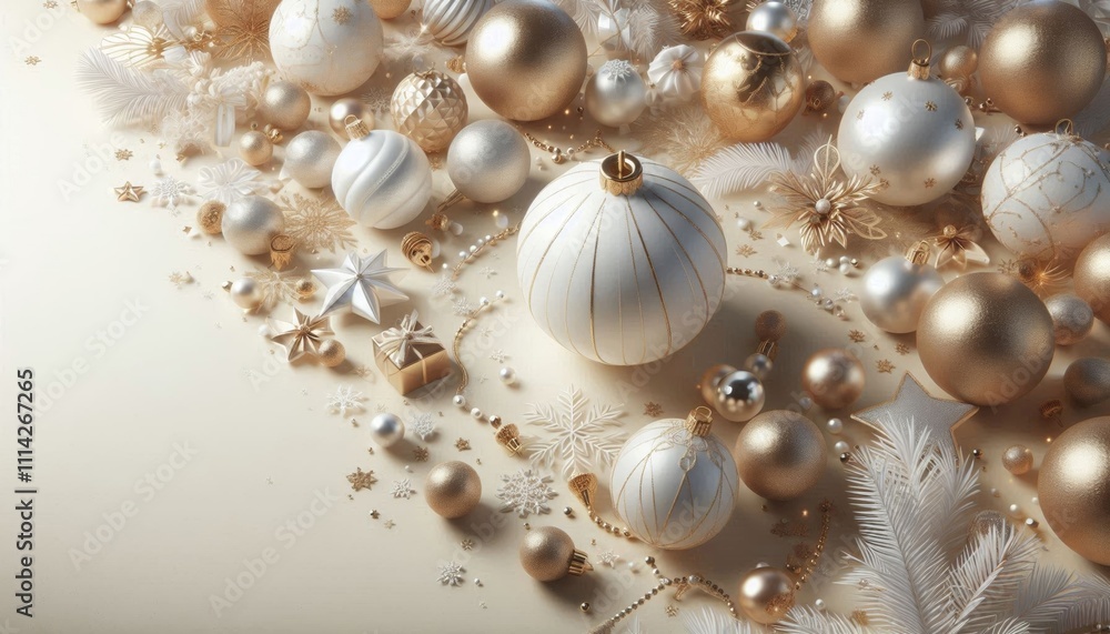 white and gold Christmas decorations background with copy space white and gold Christmas decorations background with copy space