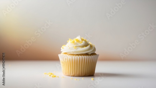 Lemon Cupcake with Crumb Topping and Zest. photo