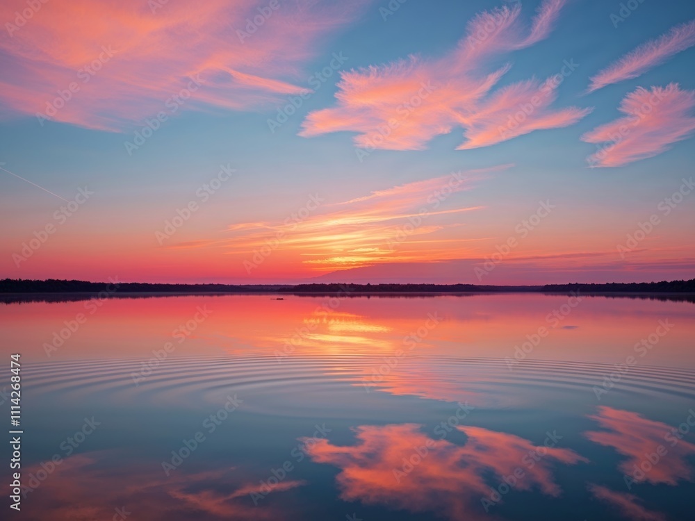 Obraz premium a breathtaking sunset reflecting over a still lake.