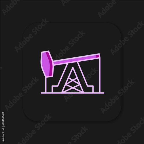 Filled outline Oil pump or pump jack icon isolated on black background. Oil rig. Flat filled outline style with shadow. Vector