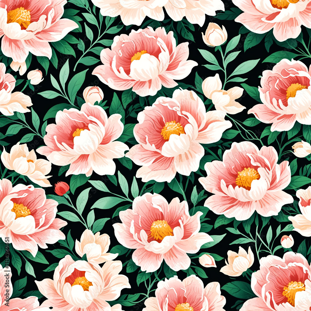 Delicate and vibrant floral pattern, perfect for textile, wallpaper or packaging. The floral design is full of life and beauty, creating a positive mood Delicate and vibrant floral pattern, perfect for textile, wallpaper or packaging. The floral design is full of life and beauty, creating a positive mood