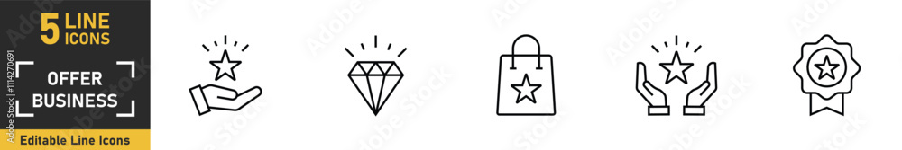 Offer Business line icon set. Set of 5 outline icons related to offer business. Vector illustration. Offer Business line icon set. Set of 5 outline icons related to offer business. Vector illustration.