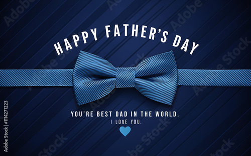 Happy Father's Day Greeting Card Design with Striped Bow Tie on Blue Background. Father's Day bannmer, poster, template, wallpaper