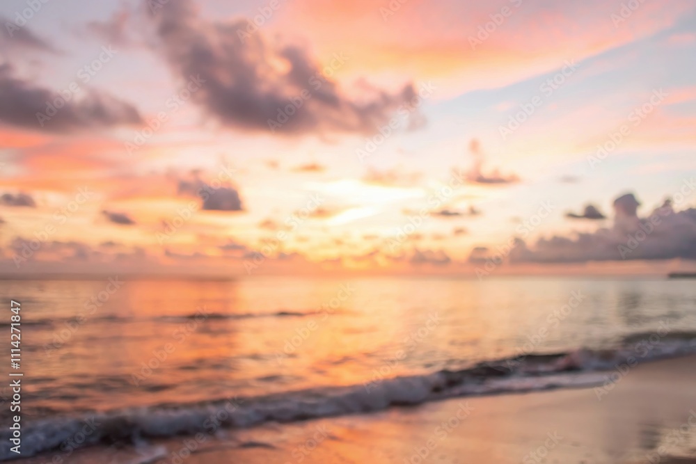 A Serene Coastal Sunset Soft Hues of Orange and Pink Reflecting on the Ocean Waves A Serene Coastal Sunset Soft Hues of Orange and Pink Reflecting on the Ocean Waves