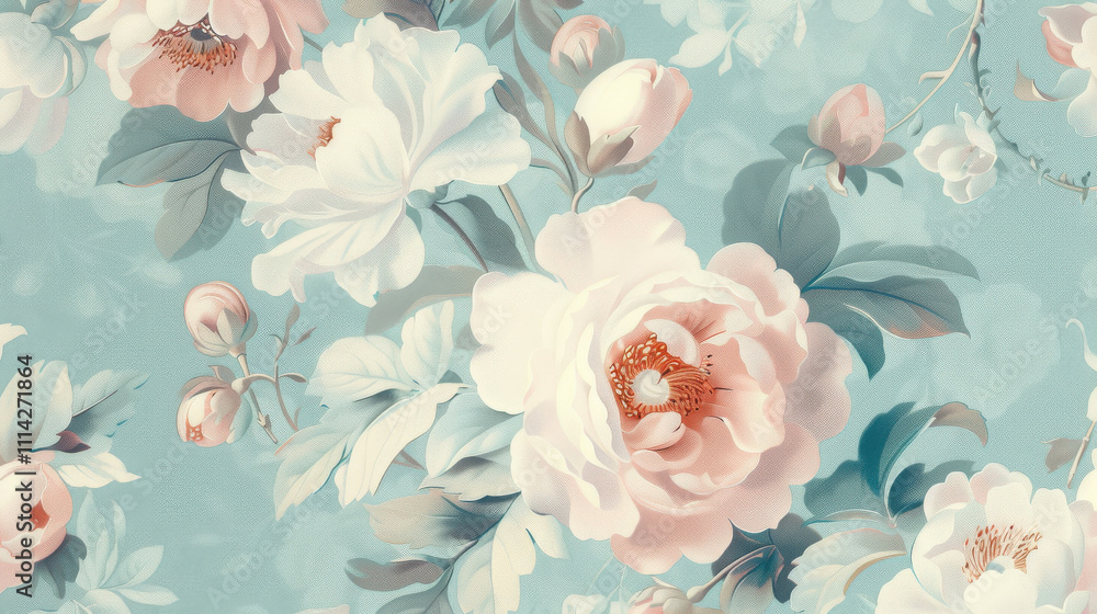 Fototapeta Vintage floral wallpaper with pastel colors