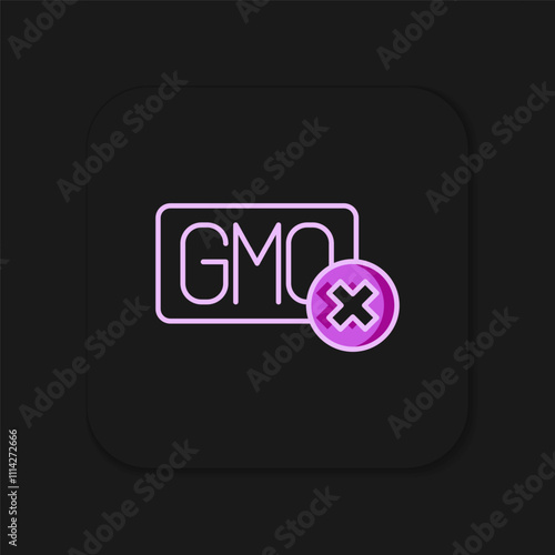 Filled outline No GMO icon isolated on black background. Genetically modified organism acronym. Dna food modification. Flat filled outline style with shadow. Vector