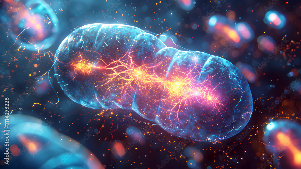 Futuristic Representation of Mitochondria with Energetic Effects Futuristic Representation of Mitochondria with Energetic Effects