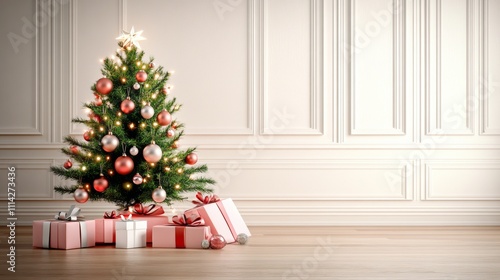 A detailed illustration of a Christmas tree with ornaments shaped like sale percentages photo