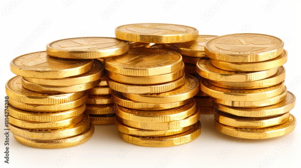 A close-up of a stack of gleaming gold coins, ideal for illustrating concepts of wealth, finance, or investment in marketing materials, blogs, or educational resources, A close-up of a stack of gleaming gold coins, ideal for illustrating concepts of wealth, finance, or investment in marketing materials, blogs, or educational resources,
