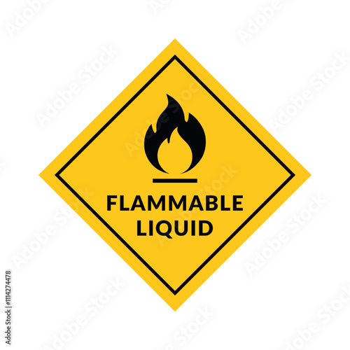 Flammable Liquid Vector Flat Rhombus Sign on White Background. Warning Symbol for Packages, Outdoor Design.	
