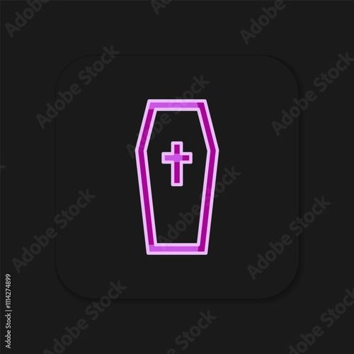 Filled outline Coffin with christian cross icon isolated on black background. Happy Halloween party. Flat filled outline style with shadow. Vector