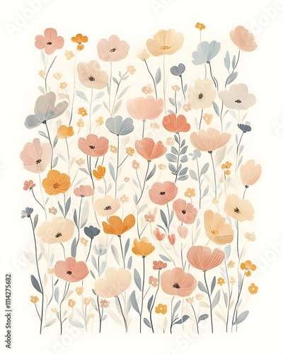 Creative 2D Doodle Floral Illustrations Text Space for Versatile Designs, Greeting Cards, Invitations