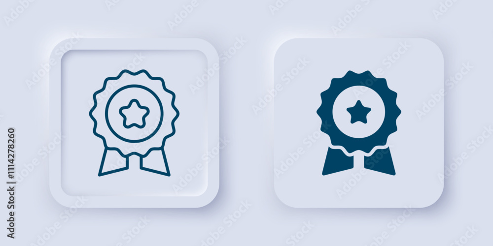 Filled and outline Medal with star icon isolated on grey background. Winner symbol. Square button. Vector Filled and outline Medal with star icon isolated on grey background. Winner symbol. Square button. Vector