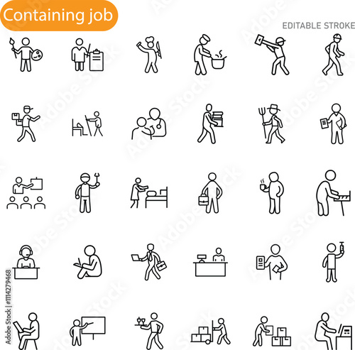 Diverse Occupations Line Icons of Professions and Jobs