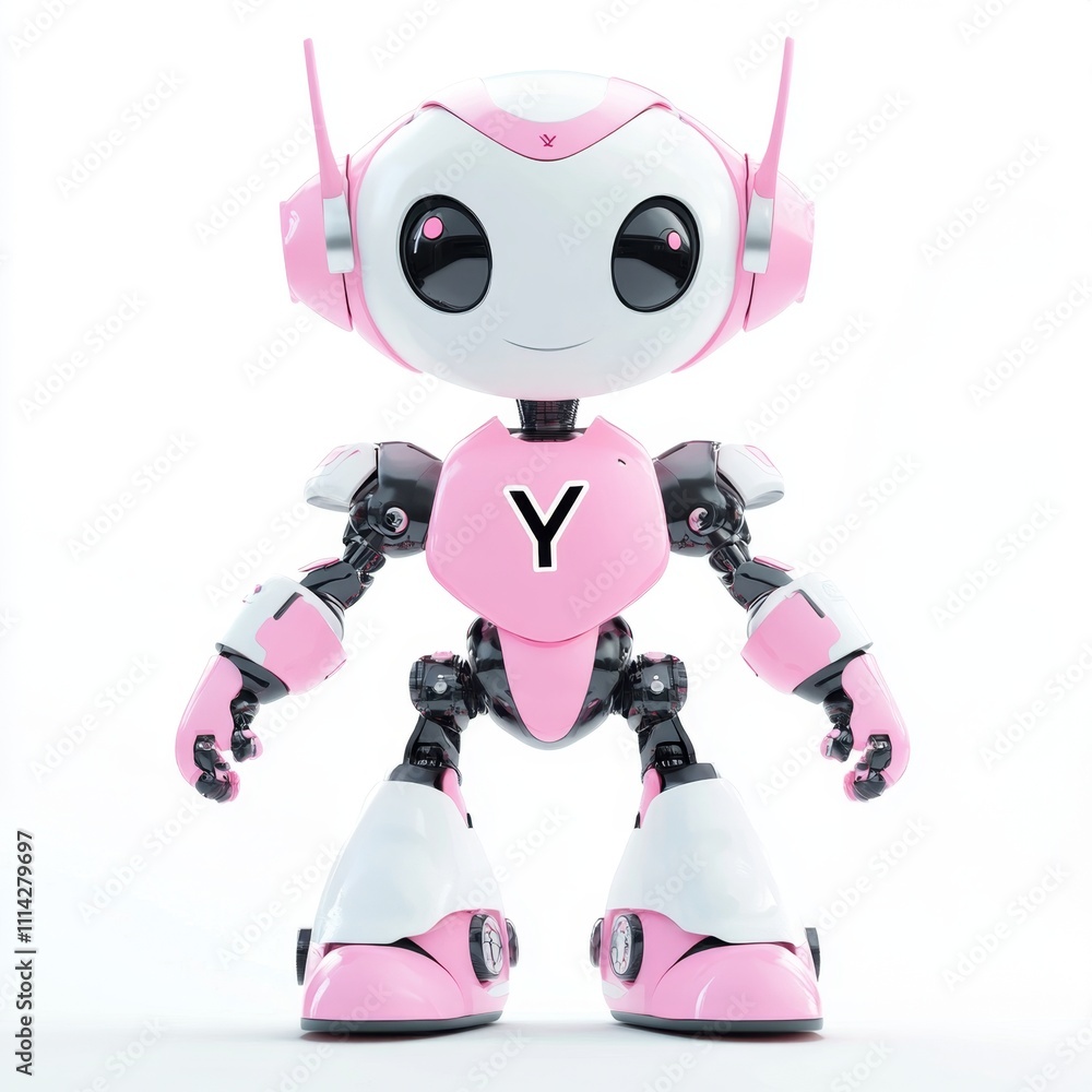 Adorable Pink Robot Character Design with Letter Y Adorable Pink Robot Character Design with Letter Y