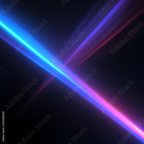 Abstract Neon Light Streaks Crossing in Dark Background