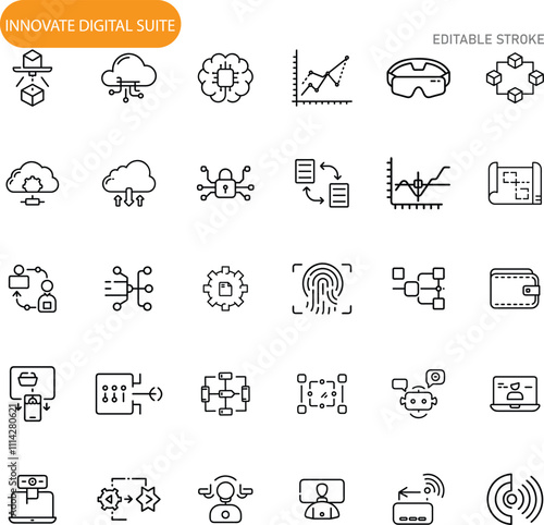 Innovate Digital Suite Cloud Computing, Data Analysis, and VR Technology Icons