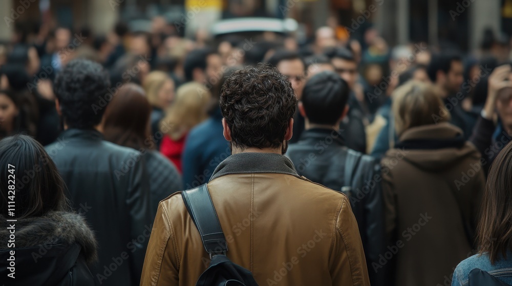 A hidden figure watching from the sidelines in a crowd, emphasizing secrecy and observation A hidden figure watching from the sidelines in a crowd, emphasizing secrecy and observation