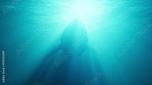 Humpback whale swims underwater