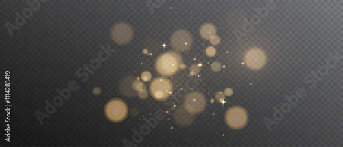 Golden light dust png. Christmas bokeh light effect. A gorgeous Christmas glowing dust background. Overlays, overlay, light texture.  Yellow flickering glow bokeh light and particle motion.