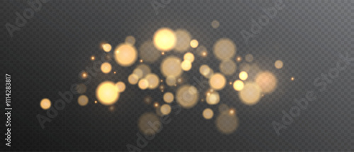 Golden light dust png. Christmas bokeh light effect. A gorgeous Christmas glowing dust background. Overlays, overlay, light texture.  Yellow flickering glow bokeh light and particle motion.