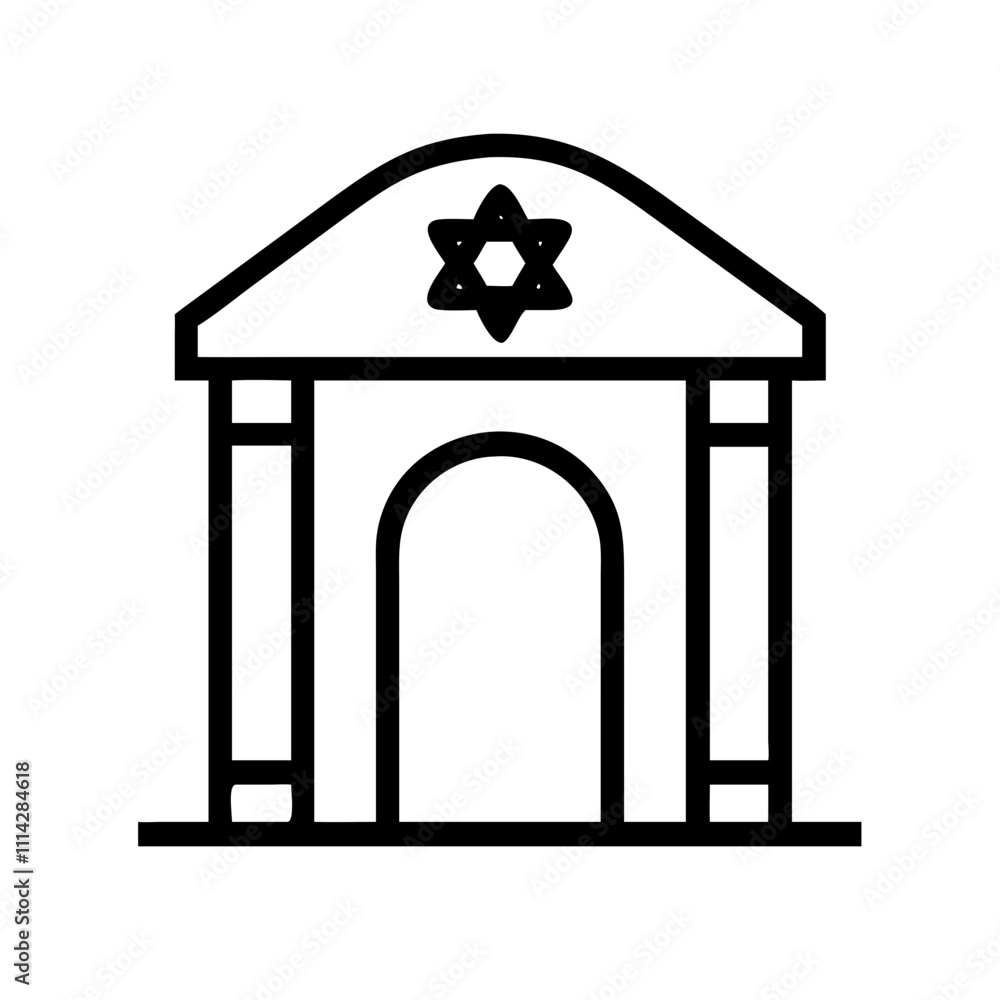 Vector of a synagogue with a menorah, ideal for Hanukkah-themed projects and Jewish festivals. Vector of a synagogue with a menorah, ideal for Hanukkah-themed projects and Jewish festivals.