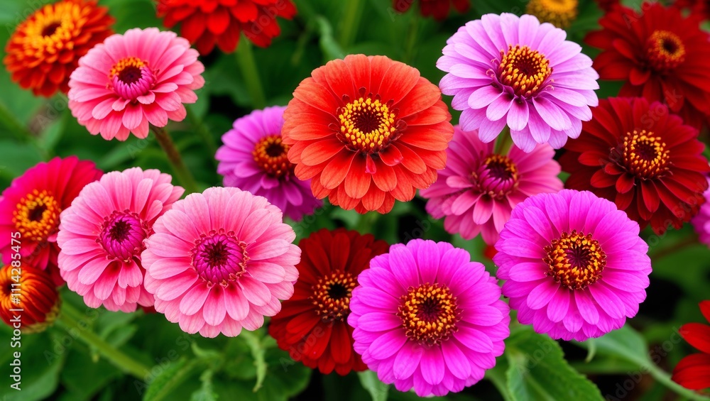 Pink and red zinnia flowers (Zinnia elegans ) top view Pink and red zinnia flowers (Zinnia elegans ) top view