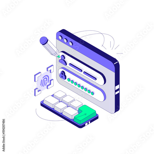 Isometric Login to Account. Vector illustration