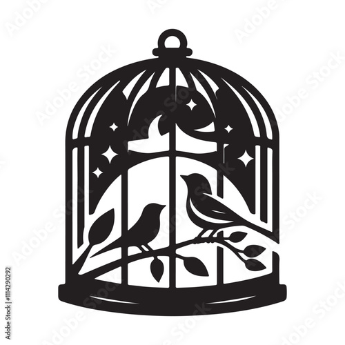 Bird cage silhouette vector, Birds cages icon silhouette illustration