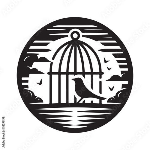 Bird cage silhouette vector, Birds cages icon silhouette illustration