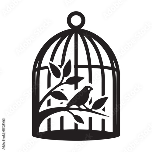 Bird cage silhouette vector, Birds cages icon silhouette illustration