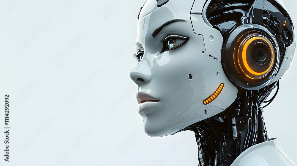 Female Robot Face with a Deep Look and Ample Text Space Female Robot Face with a Deep Look and Ample Text Space