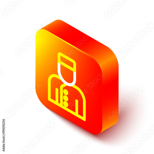 Isometric line Concierge icon isolated on white background. Orange square button. Vector