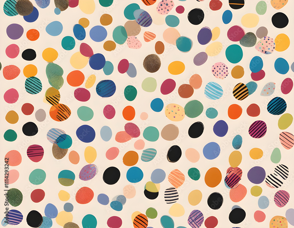 Multicolored curved checkered lines and confetti, polka dots, striped pattern on a light background Multicolored curved checkered lines and confetti, polka dots, striped pattern on a light background